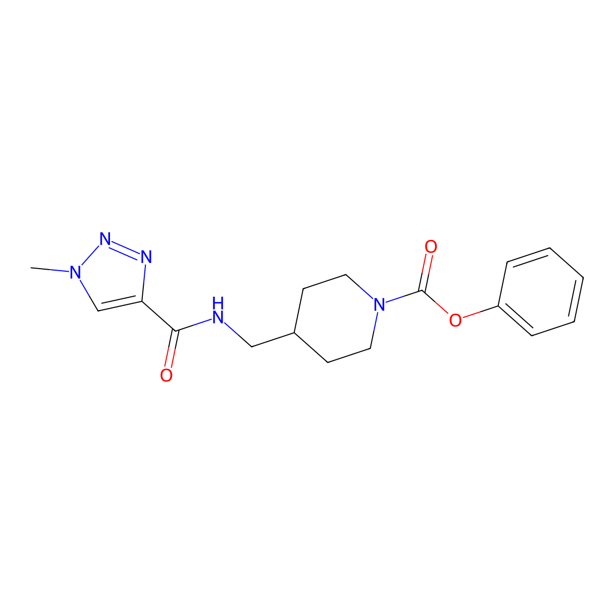 phenyl 4-((1-methyl-1H-1,2,3-triazole-4-carboxamido)methyl)piperidine-1-carboxylate molecular structure, CAS 1797647-67-6