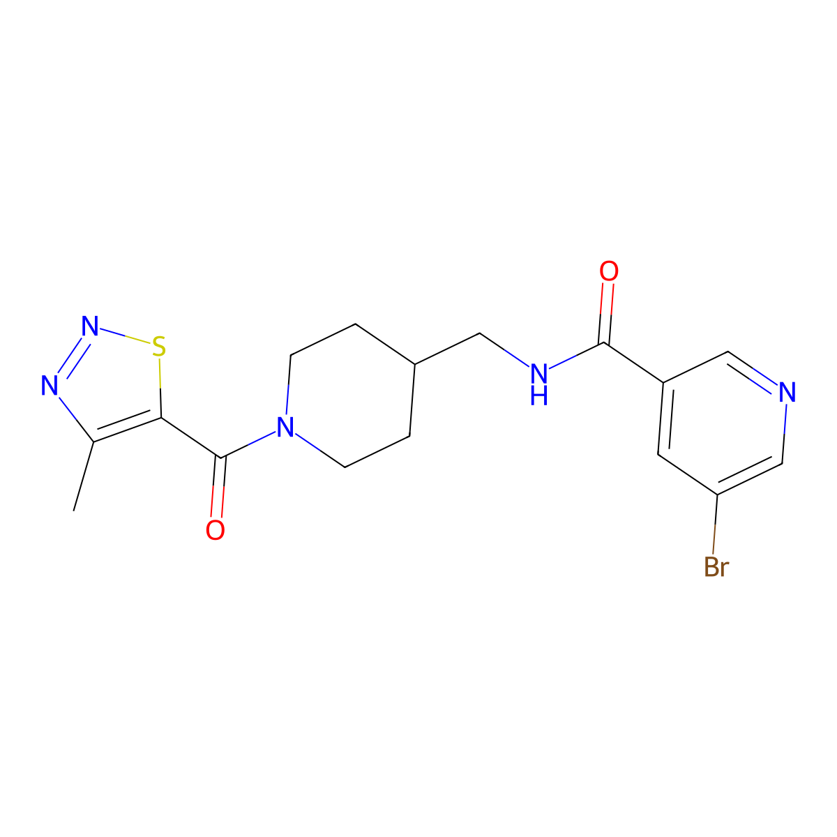 5-bromo-N-((1-(4-methyl-1,2,3-thiadiazole-5-carbonyl)piperidin-4-yl)methyl)nicotinamide molecular structure, CAS 1797647-85-8