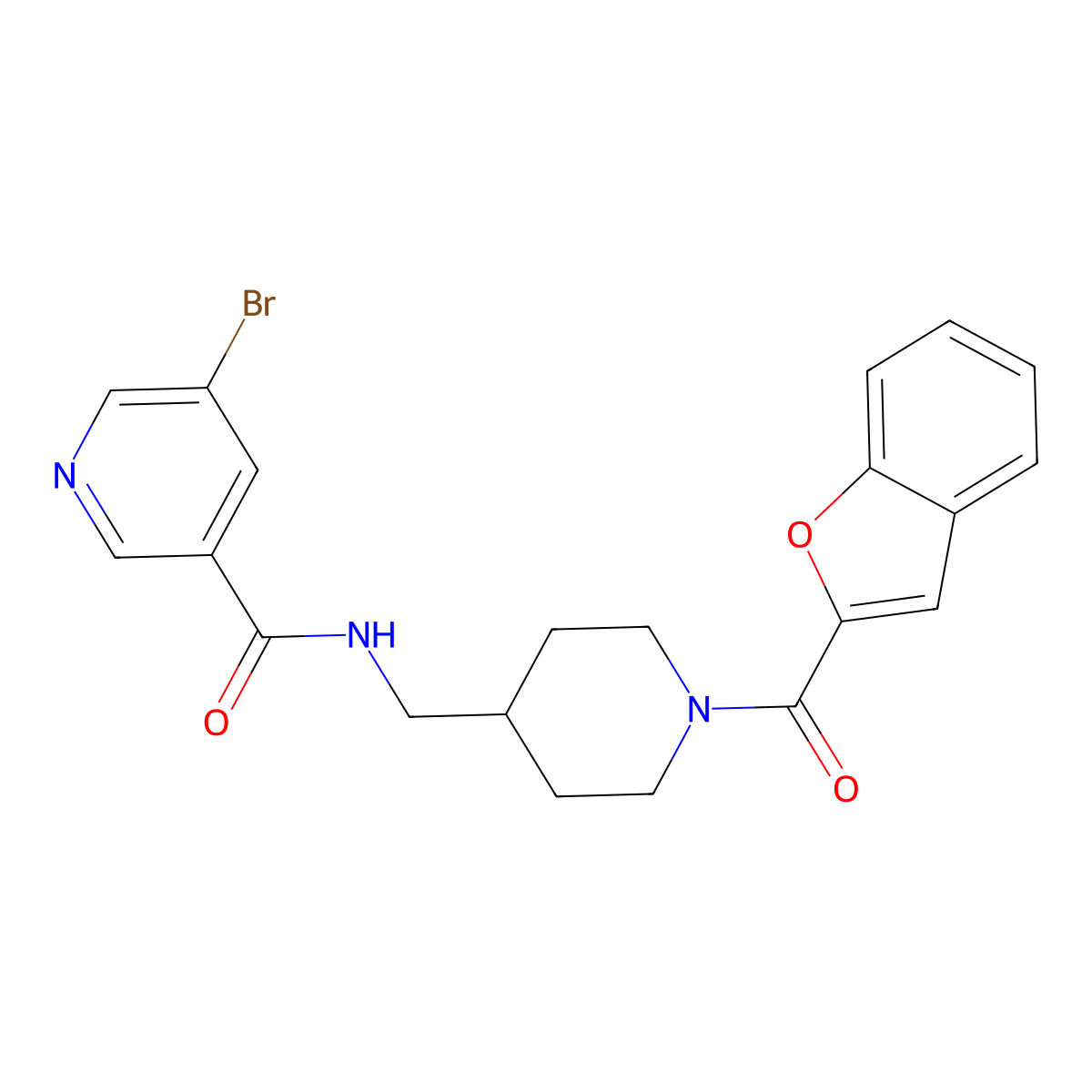 N-((1-(benzofuran-2-carbonyl)piperidin-4-yl)methyl)-5-bromonicotinamide molecular structure, CAS 1797647-94-9