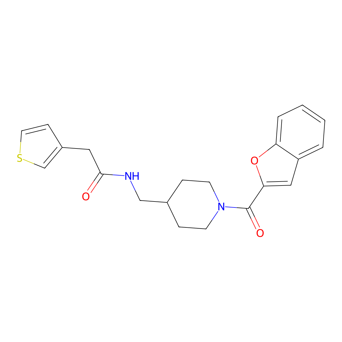N-((1-(benzofuran-2-carbonyl)piperidin-4-yl)methyl)-2-(thiophen-3-yl)acetamide molecular structure, CAS 1797648-06-6