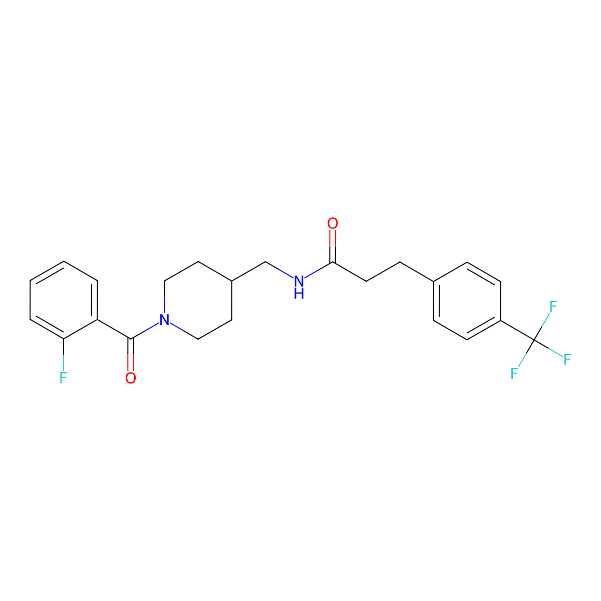 N-((1-(2-fluorobenzoyl)piperidin-4-yl)methyl)-3-(4-(trifluoromethyl)phenyl)propanamide molecular structure, CAS 1797648-11-3