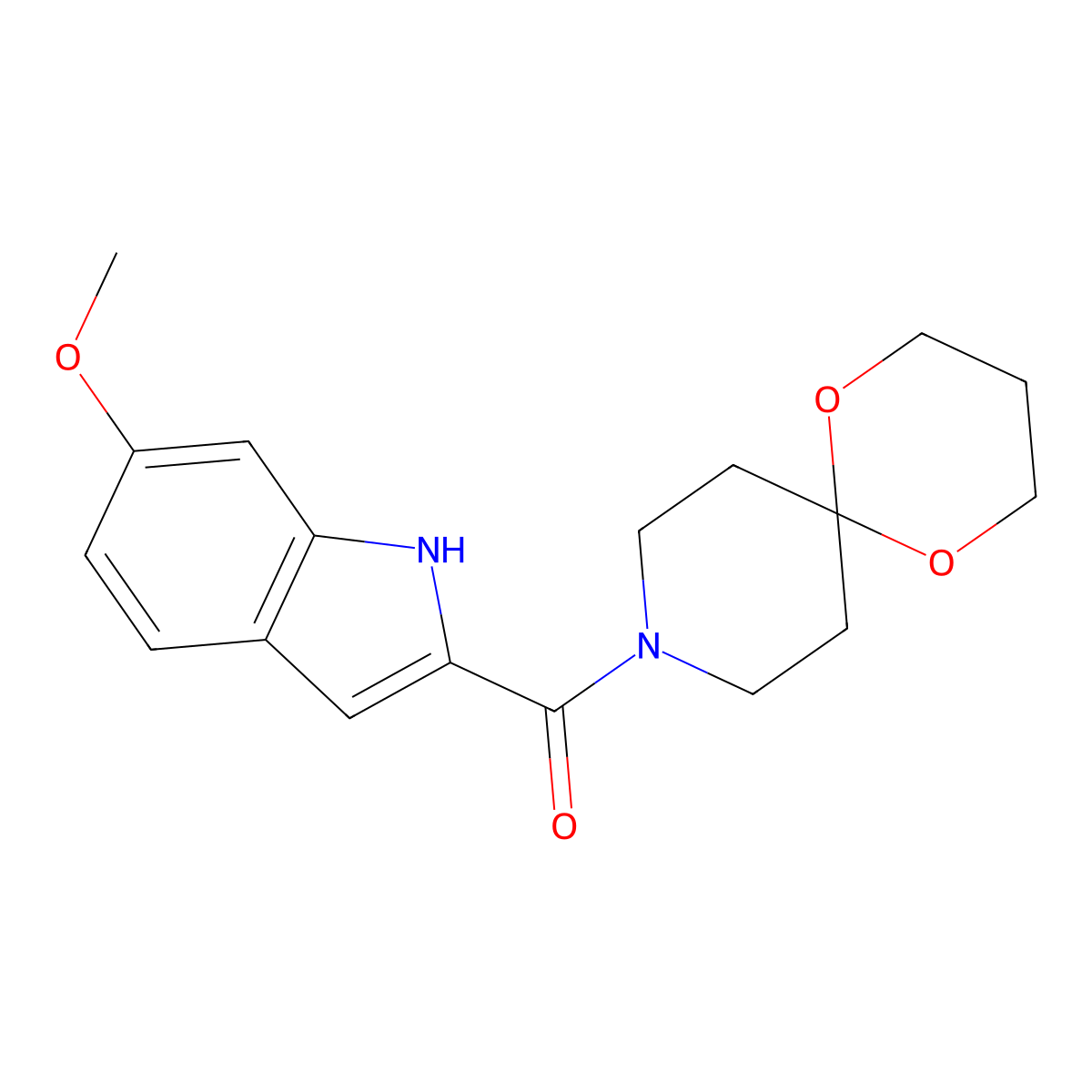 (6-methoxy-1H-indol-2-yl)(1,5-dioxa-9-azaspiro[5.5]undecan-9-yl)methanone molecular structure, CAS 1797648-34-0