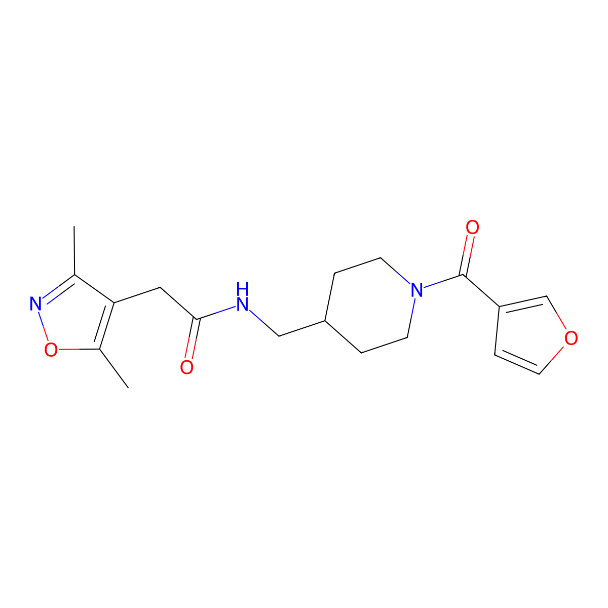 2-(3,5-dimethylisoxazol-4-yl)-N-((1-(furan-3-carbonyl)piperidin-4-yl)methyl)acetamide molecular structure, CAS 1797648-77-1