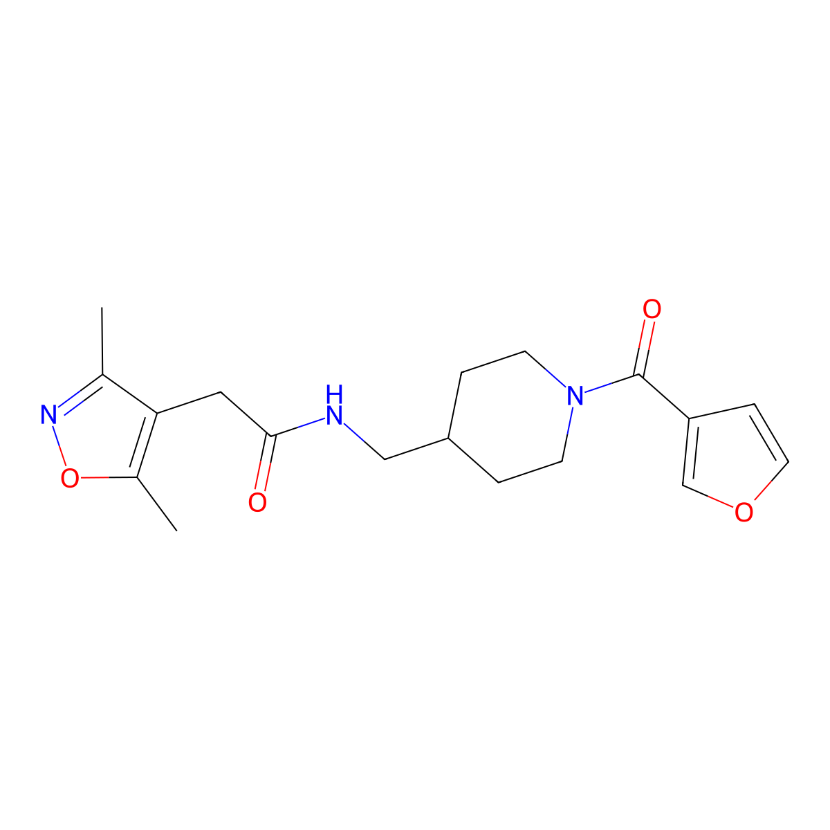 2-(3,5-dimethylisoxazol-4-yl)-N-((1-(furan-3-carbonyl)piperidin-4-yl)methyl)acetamide molecular structure, CAS 1797648-77-1