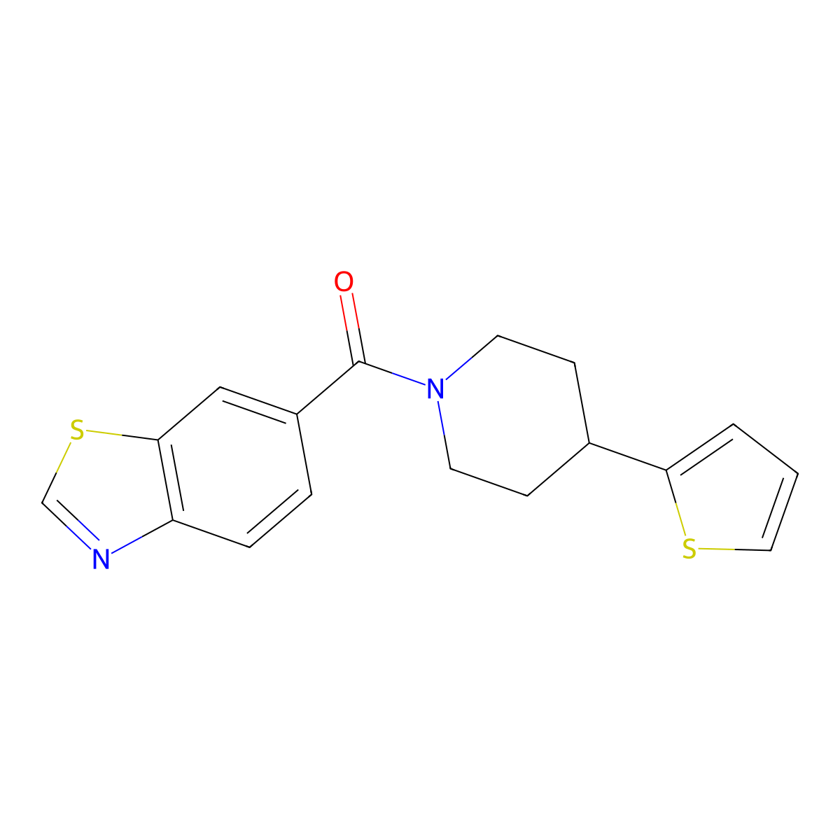 Benzo[d]thiazol-6-yl(4-(thiophen-2-yl)piperidin-1-yl)methanone molecular structure, CAS 1797649-24-1