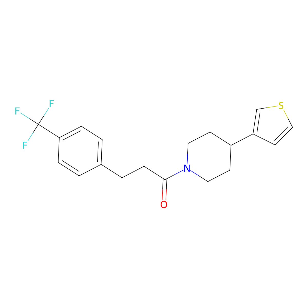 1-(4-(Thiophen-3-yl)piperidin-1-yl)-3-(4-(trifluoromethyl)phenyl)propan-1-one molecular structure, CAS 1797649-35-4