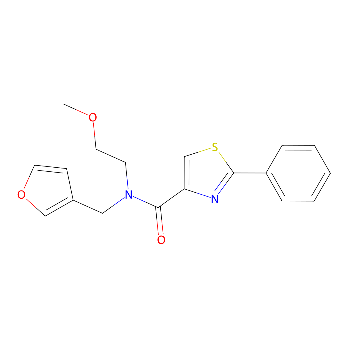 N-(furan-3-ylmethyl)-N-(2-methoxyethyl)-2-phenylthiazole-4-carboxamide molecular structure, CAS 1797649-41-2