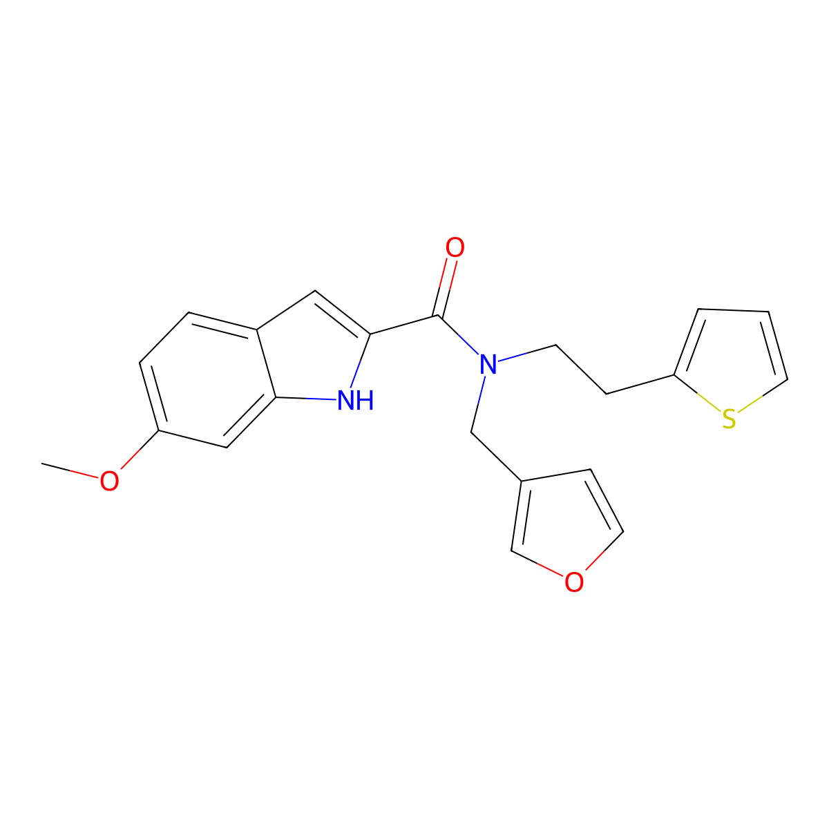 N-(furan-3-ylmethyl)-6-methoxy-N-(2-(thiophen-2-yl)ethyl)-1H-indole-2-carboxamide molecular structure, CAS 1797649-83-2