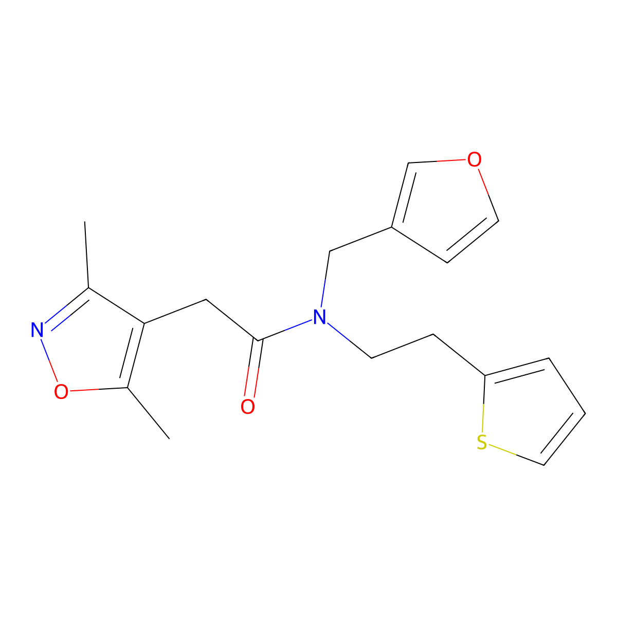 2-(3,5-dimethylisoxazol-4-yl)-N-(furan-3-ylmethyl)-N-(2-(thiophen-2-yl)ethyl)acetamide molecular structure, CAS 1797649-98-9