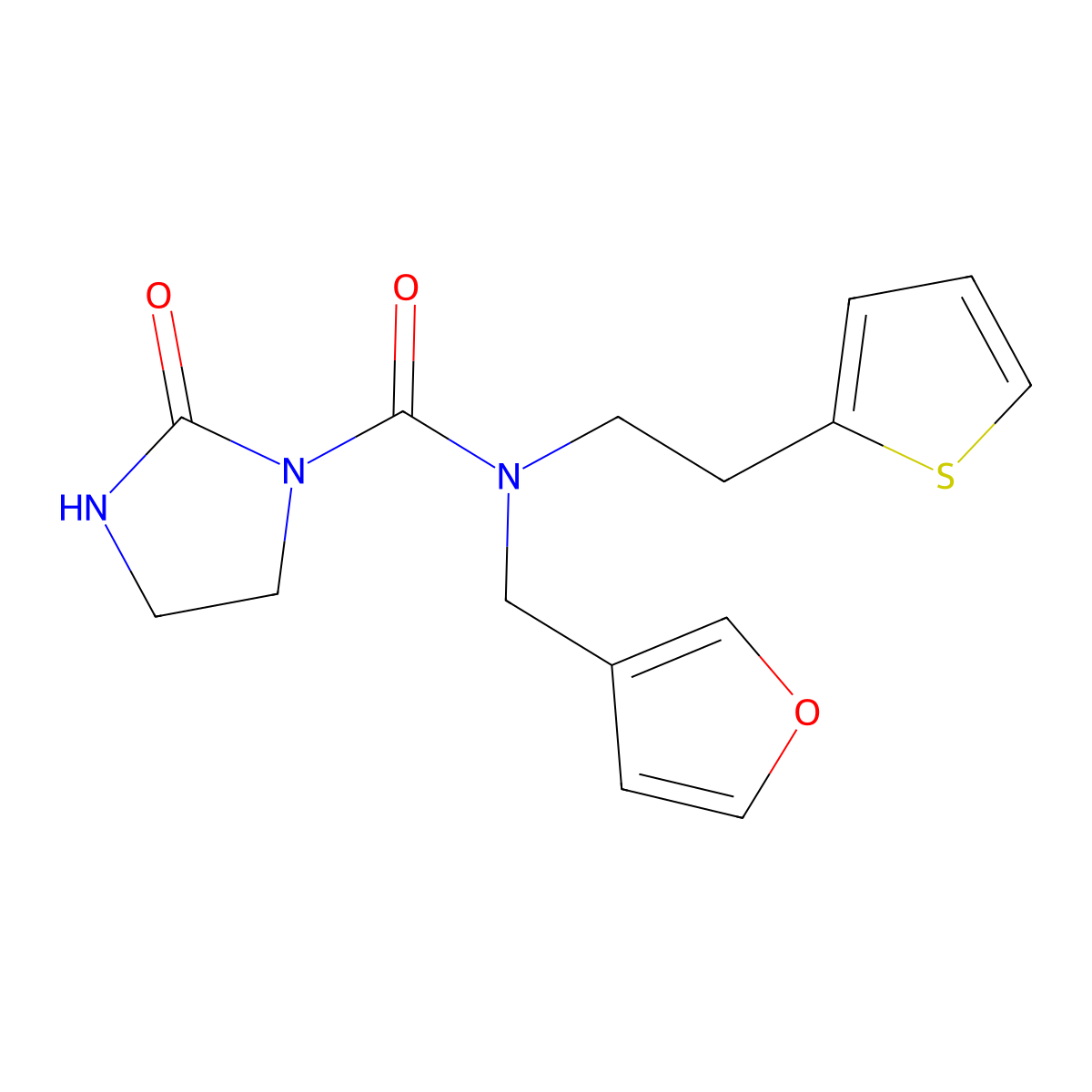 N-(furan-3-ylmethyl)-2-oxo-N-(2-(thiophen-2-yl)ethyl)imidazolidine-1-carboxamide molecular structure, CAS 1797650-09-9