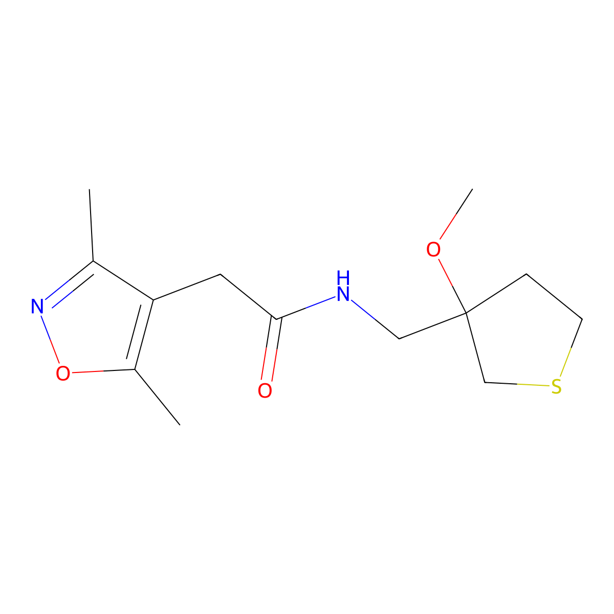 2-(3,5-dimethylisoxazol-4-yl)-N-((3-methoxytetrahydrothiophen-3-yl)methyl)acetamide molecular structure, CAS 1797650-27-1