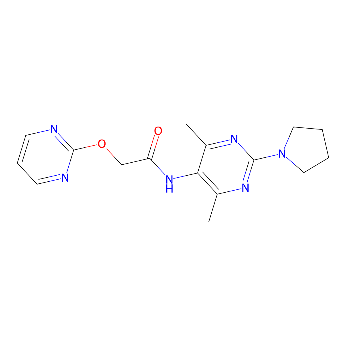 N-[4,6-Dimethyl-2-(pyrrolidin-1-YL)pyrimidin-5-YL]-2-(pyrimidin-2-yloxy)acetamide molecular structure, CAS 1797650-65-7