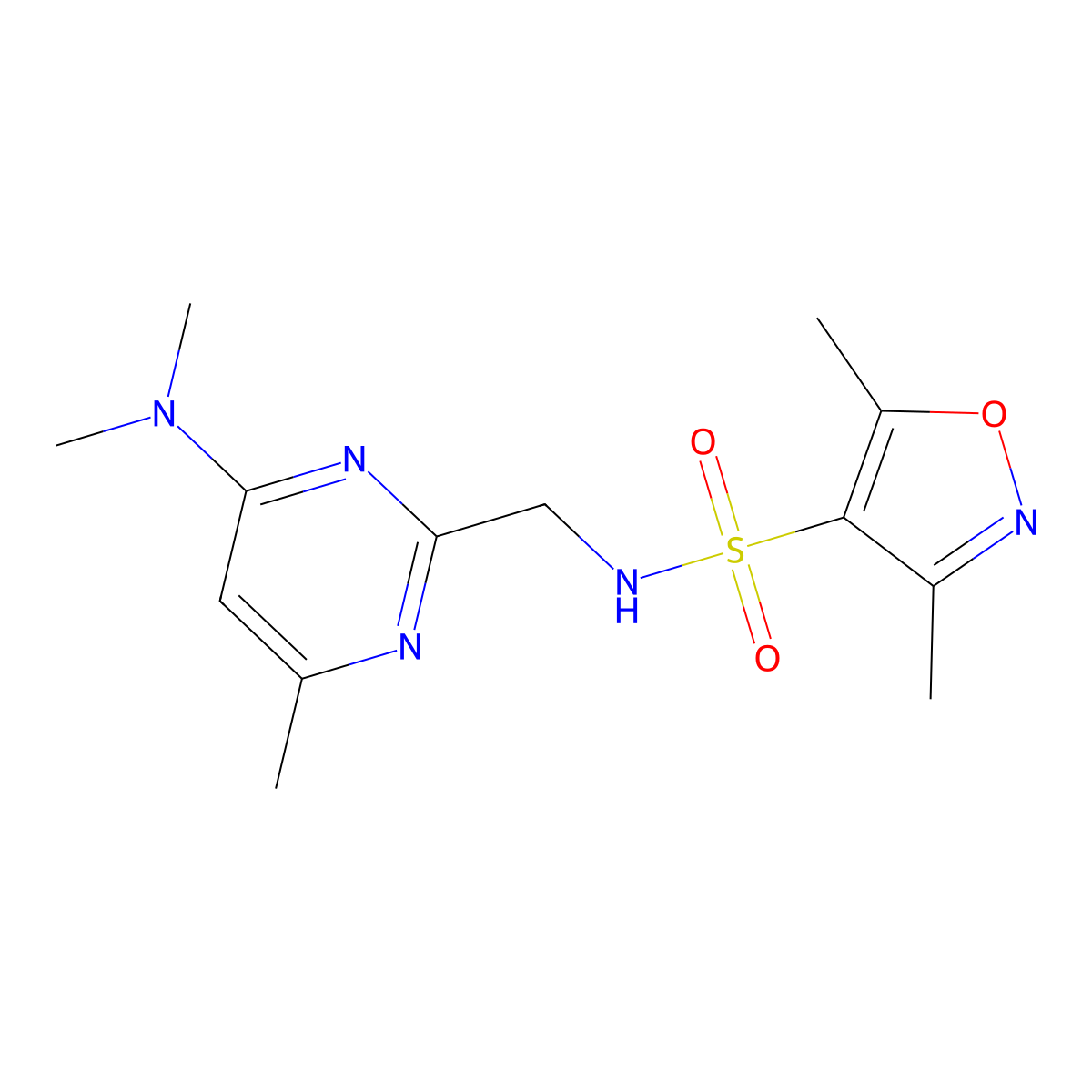 N-((4-(dimethylamino)-6-methylpyrimidin-2-yl)methyl)-3,5-dimethylisoxazole-4-sulfonamide molecular structure, CAS 1797655-29-8