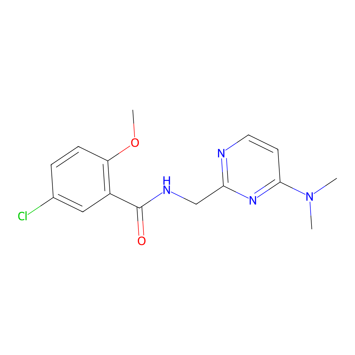 5-chloro-N-{[4-(dimethylamino)pyrimidin-2-yl]methyl}-2-methoxybenzamide molecular structure, CAS 1797655-60-7