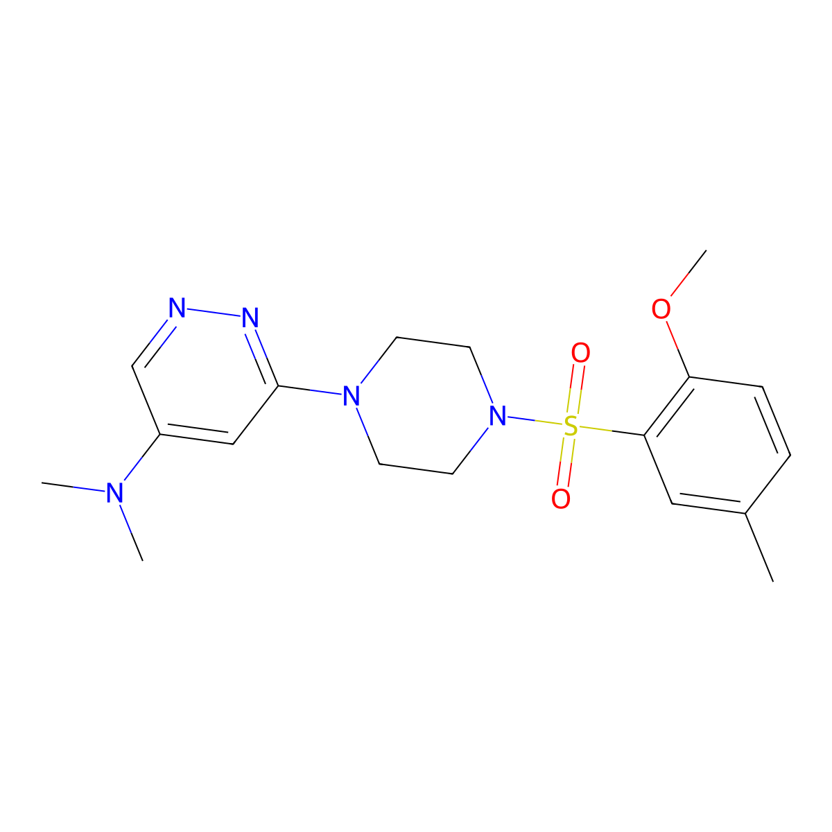 6-(4-((2-methoxy-5-methylphenyl)sulfonyl)piperazin-1-yl)-N,N-dimethylpyridazin-4-amine molecular structure, CAS 1797656-06-4