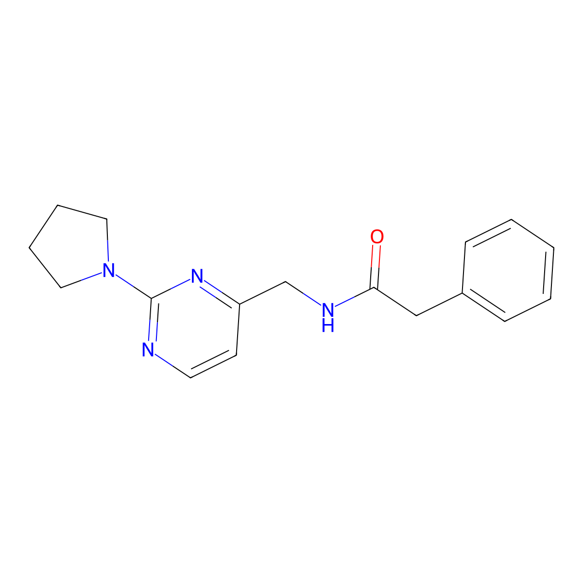 2-phenyl-N-{[2-(pyrrolidin-1-yl)pyrimidin-4-yl]methyl}acetamide molecular structure, CAS 1797656-18-8