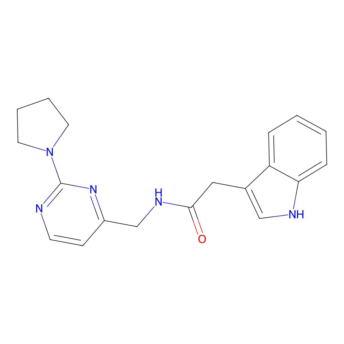 2-(1H-indol-3-yl)-N-{[2-(pyrrolidin-1-yl)pyrimidin-4-yl]methyl}acetamide molecular structure, CAS 1797656-23-5