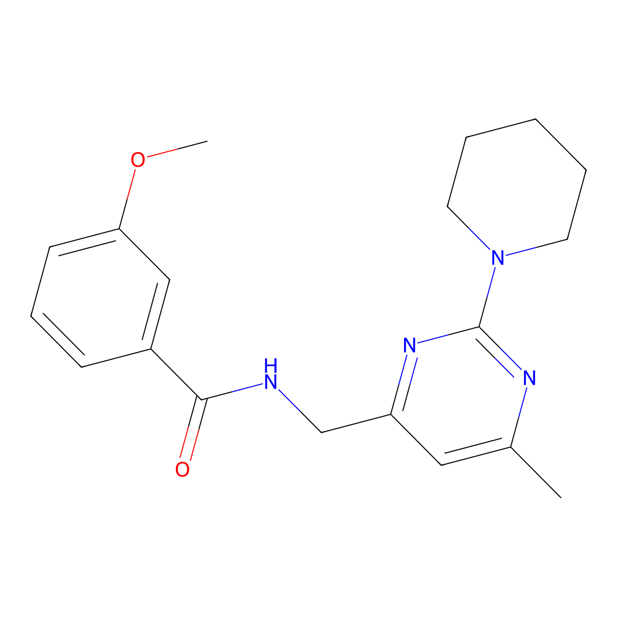 3-methoxy-N-{[6-methyl-2-(piperidin-1-yl)pyrimidin-4-yl]methyl}benzamide molecular structure, CAS 1797656-55-3
