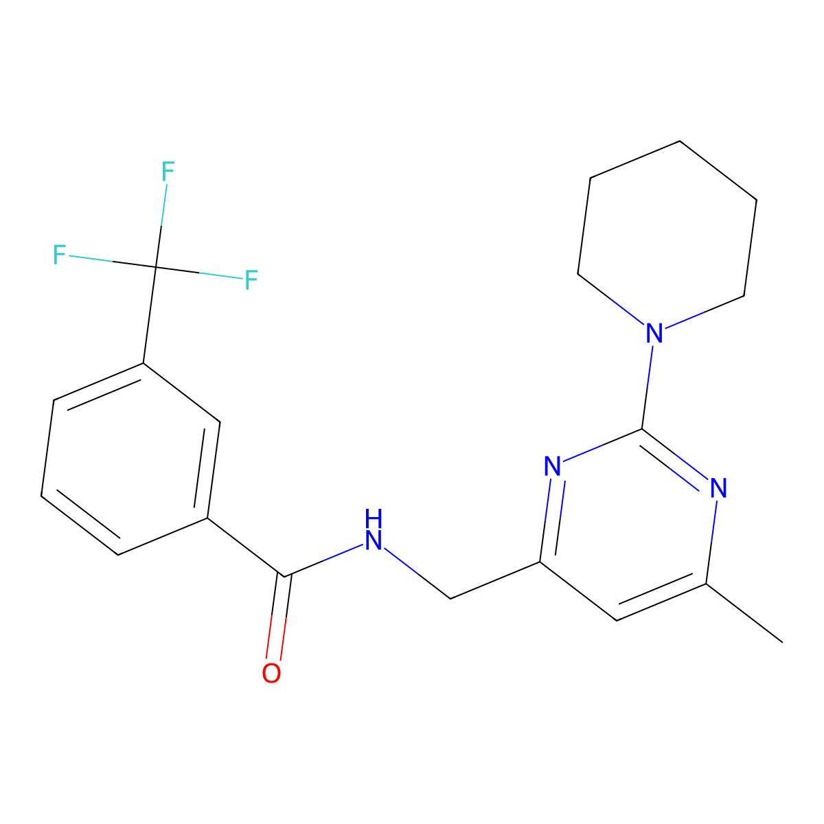 N-{[6-methyl-2-(piperidin-1-yl)pyrimidin-4-yl]methyl}-3-(trifluoromethyl)benzamide molecular structure, CAS 1797656-60-0