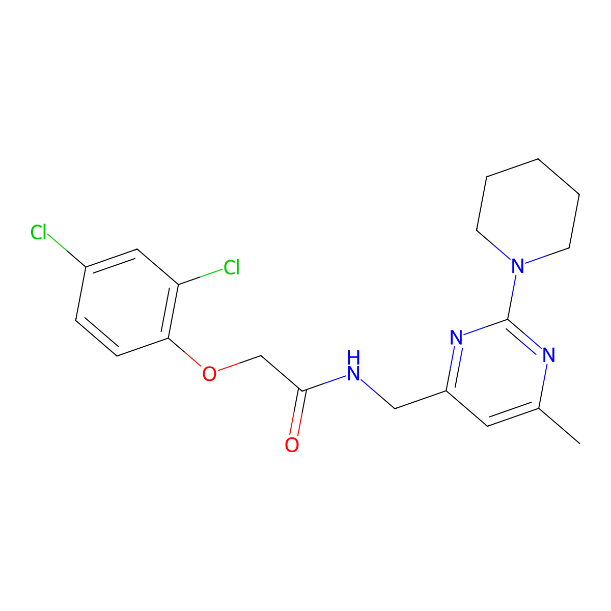 2-(2,4-dichlorophenoxy)-N-{[6-methyl-2-(piperidin-1-yl)pyrimidin-4-yl]methyl}acetamide molecular structure, CAS 1797656-68-8