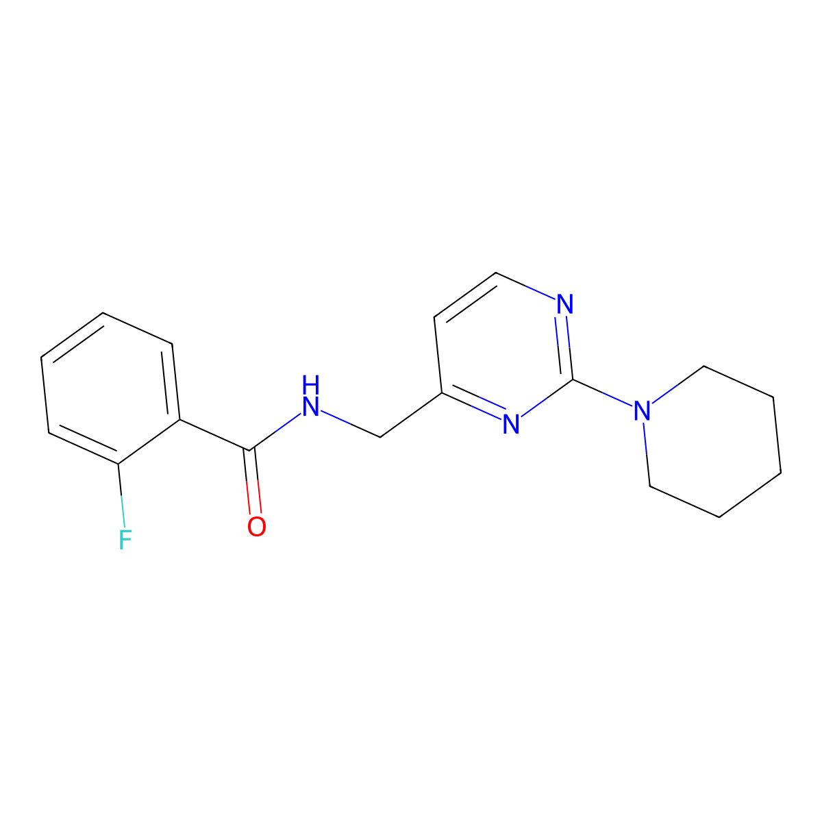 2-fluoro-N-{[2-(piperidin-1-yl)pyrimidin-4-yl]methyl}benzamide molecular structure, CAS 1797656-85-9