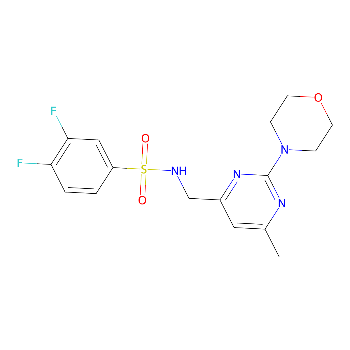 3,4-difluoro-N-((6-methyl-2-morpholinopyrimidin-4-yl)methyl)benzenesulfonamide molecular structure, CAS 1797657-42-1