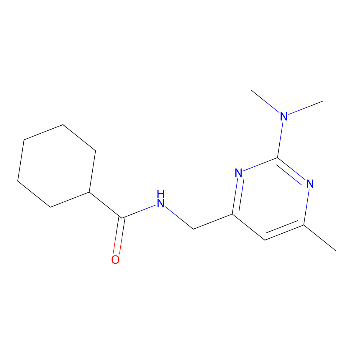 N-{[2-(dimethylamino)-6-methylpyrimidin-4-yl]methyl}cyclohexanecarboxamide molecular structure, CAS 1797657-45-4