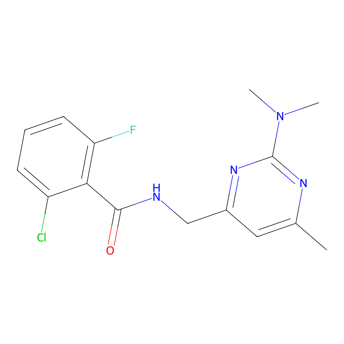 2-chloro-N-{[2-(dimethylamino)-6-methylpyrimidin-4-yl]methyl}-6-fluorobenzamide molecular structure, CAS 1797657-53-4