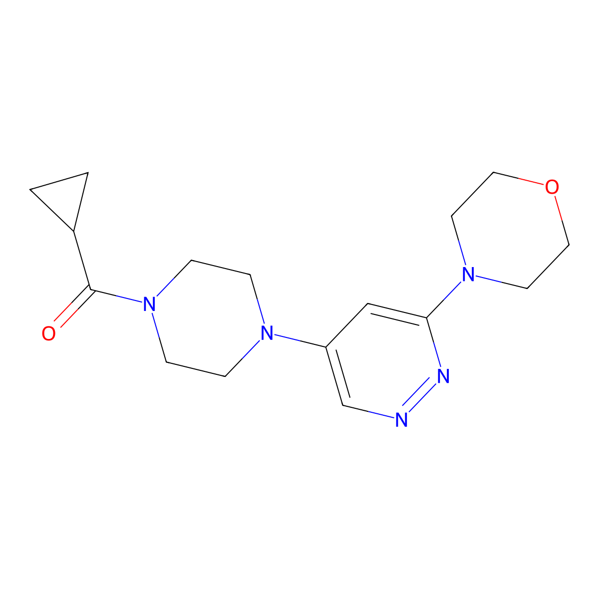 Cyclopropyl(4-(6-morpholinopyridazin-4-yl)piperazin-1-yl)methanone molecular structure, CAS 1797658-36-6
