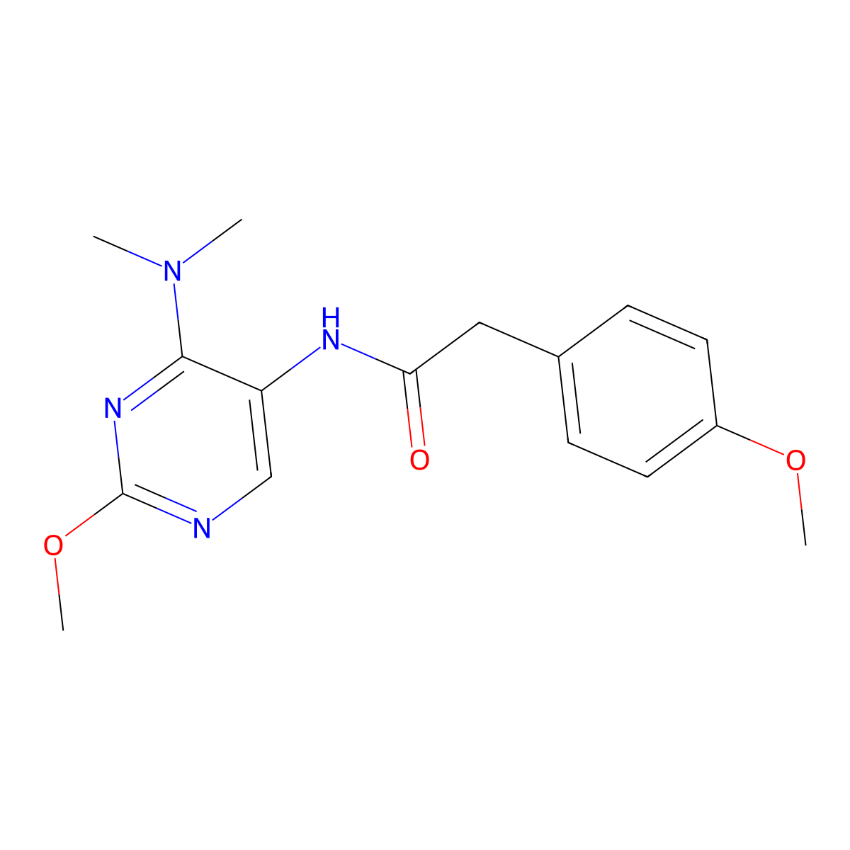 N-[4-(dimethylamino)-2-methoxypyrimidin-5-yl]-2-(4-methoxyphenyl)acetamide molecular structure, CAS 1797659-56-3