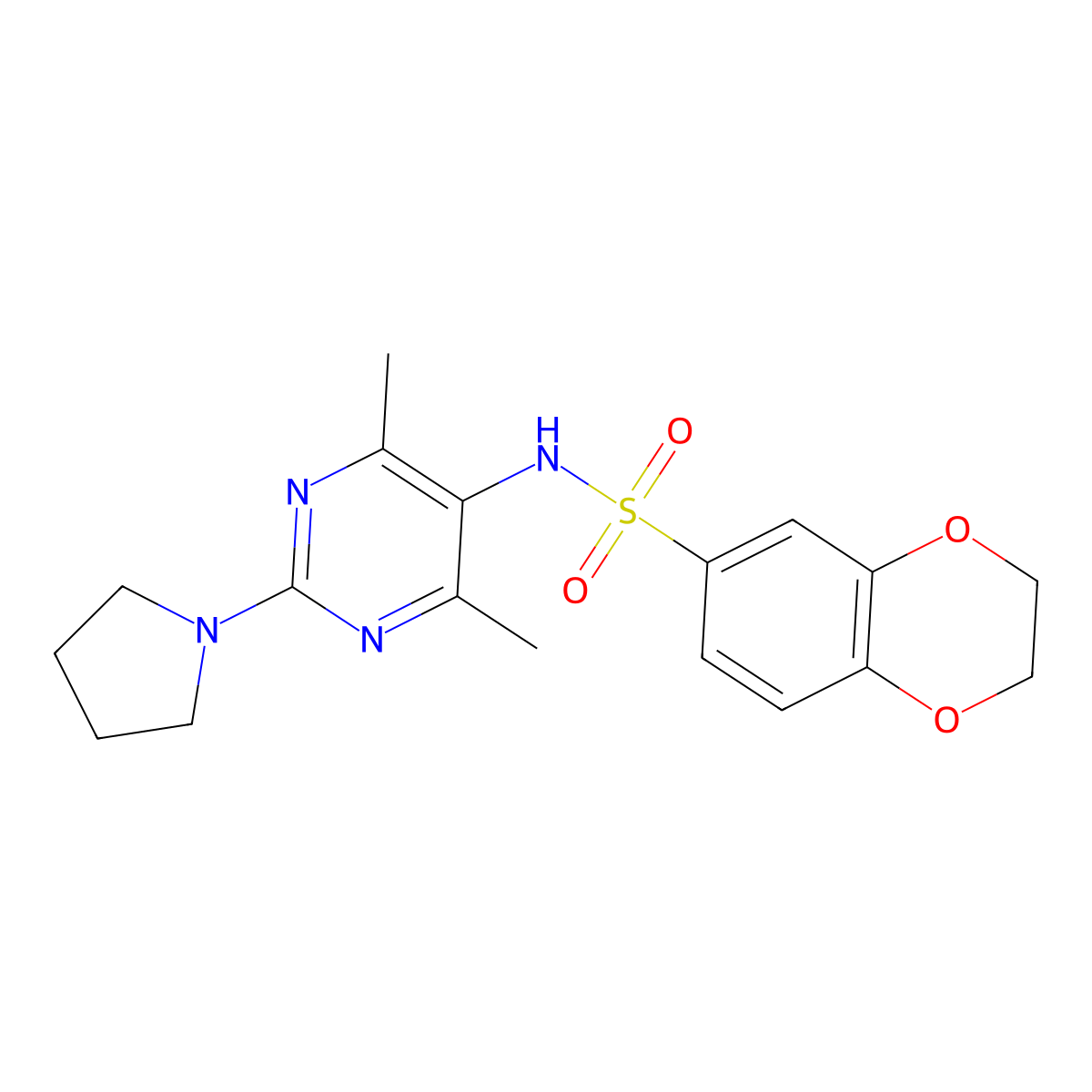N-(4,6-dimethyl-2-(pyrrolidin-1-yl)pyrimidin-5-yl)-2,3-dihydrobenzo[b][1,4]dioxine-6-sulfonamide molecular structure, CAS 1797659-59-6