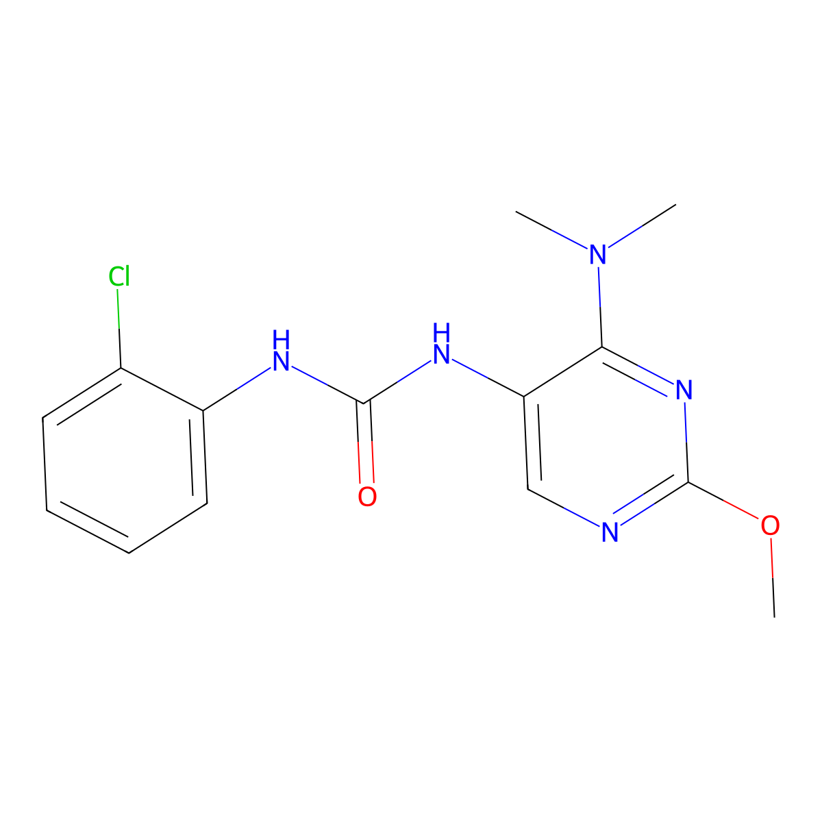1-(2-Chlorophenyl)-3-(4-(dimethylamino)-2-methoxypyrimidin-5-yl)urea molecular structure, CAS 1797659-87-0