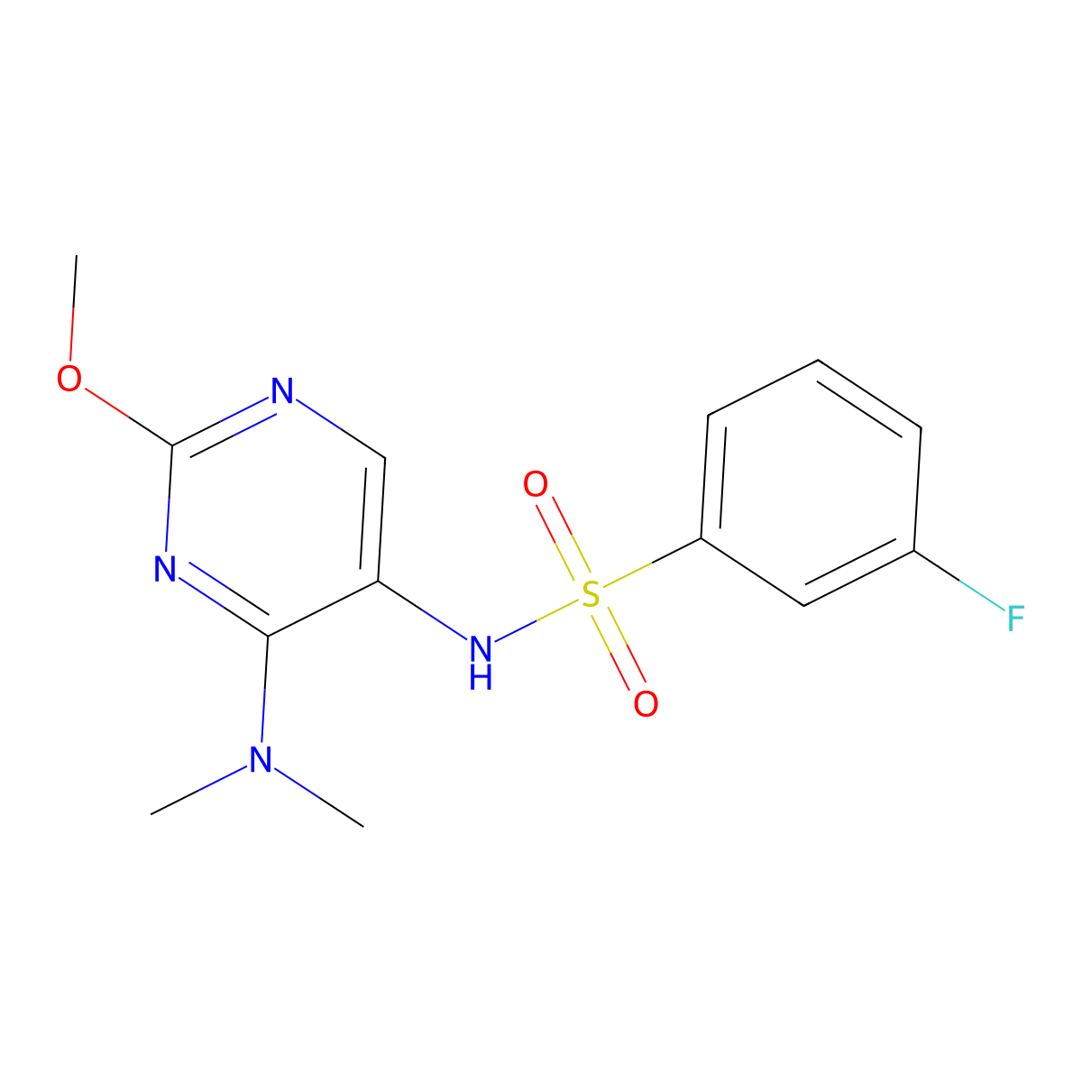 N-(4-(dimethylamino)-2-methoxypyrimidin-5-yl)-3-fluorobenzenesulfonamide molecular structure, CAS 1797659-99-4