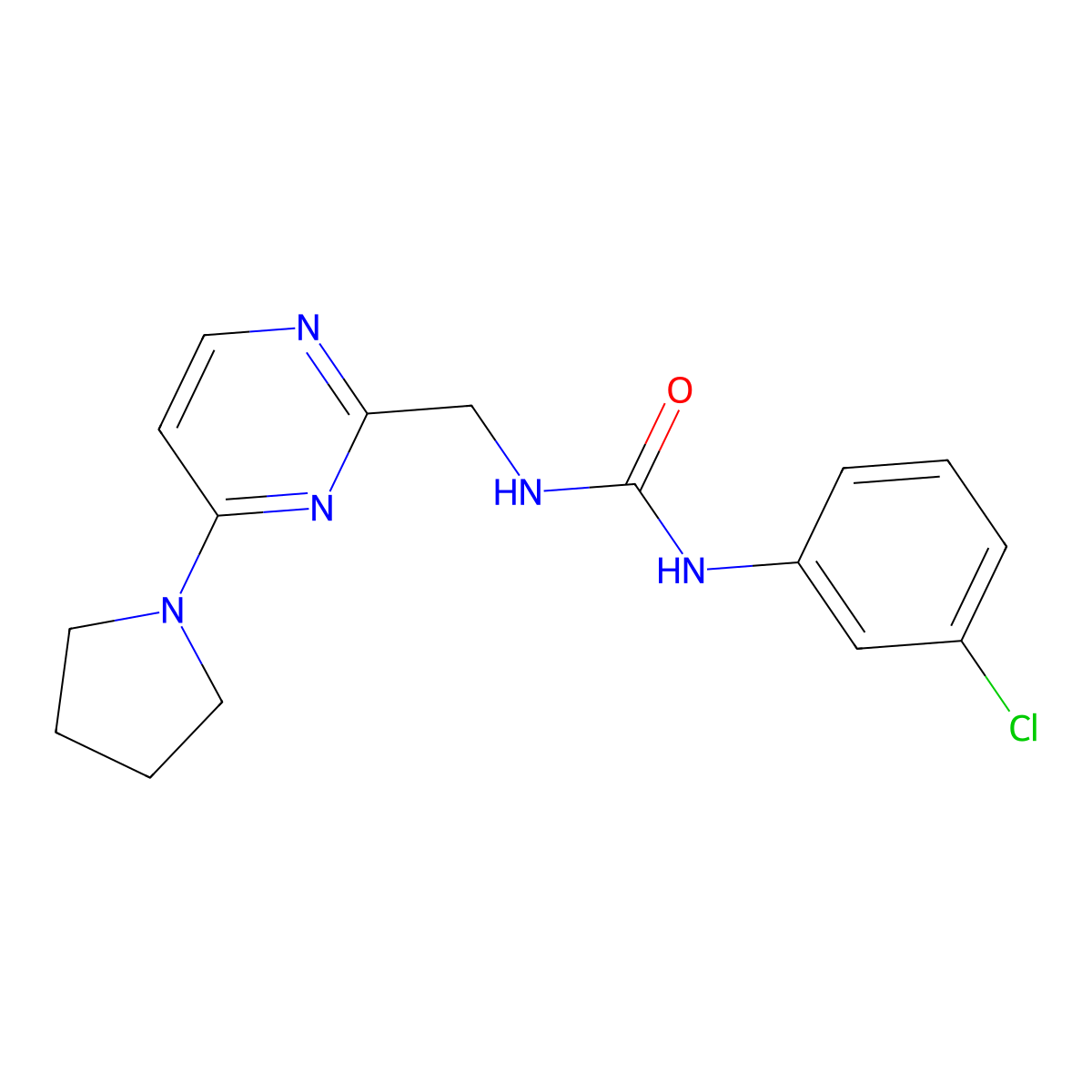 1-(3-Chlorophenyl)-3-{[4-(pyrrolidin-1-yl)pyrimidin-2-yl]methyl}urea molecular structure, CAS 1797660-00-4