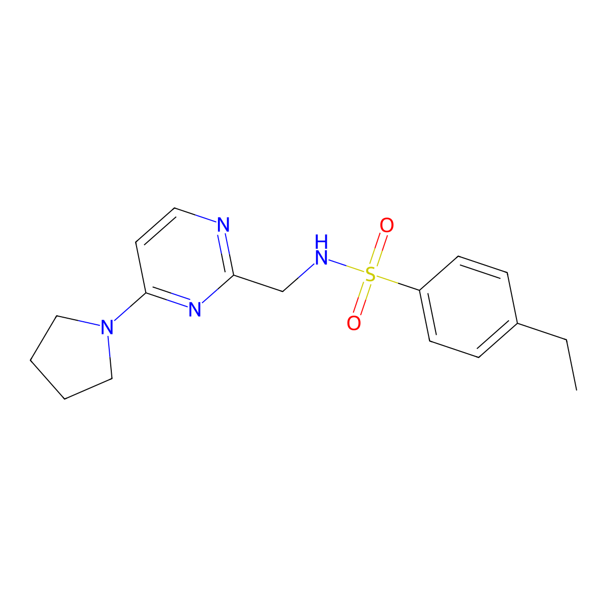 4-ethyl-N-((4-(pyrrolidin-1-yl)pyrimidin-2-yl)methyl)benzenesulfonamide molecular structure, CAS 1797660-07-1
