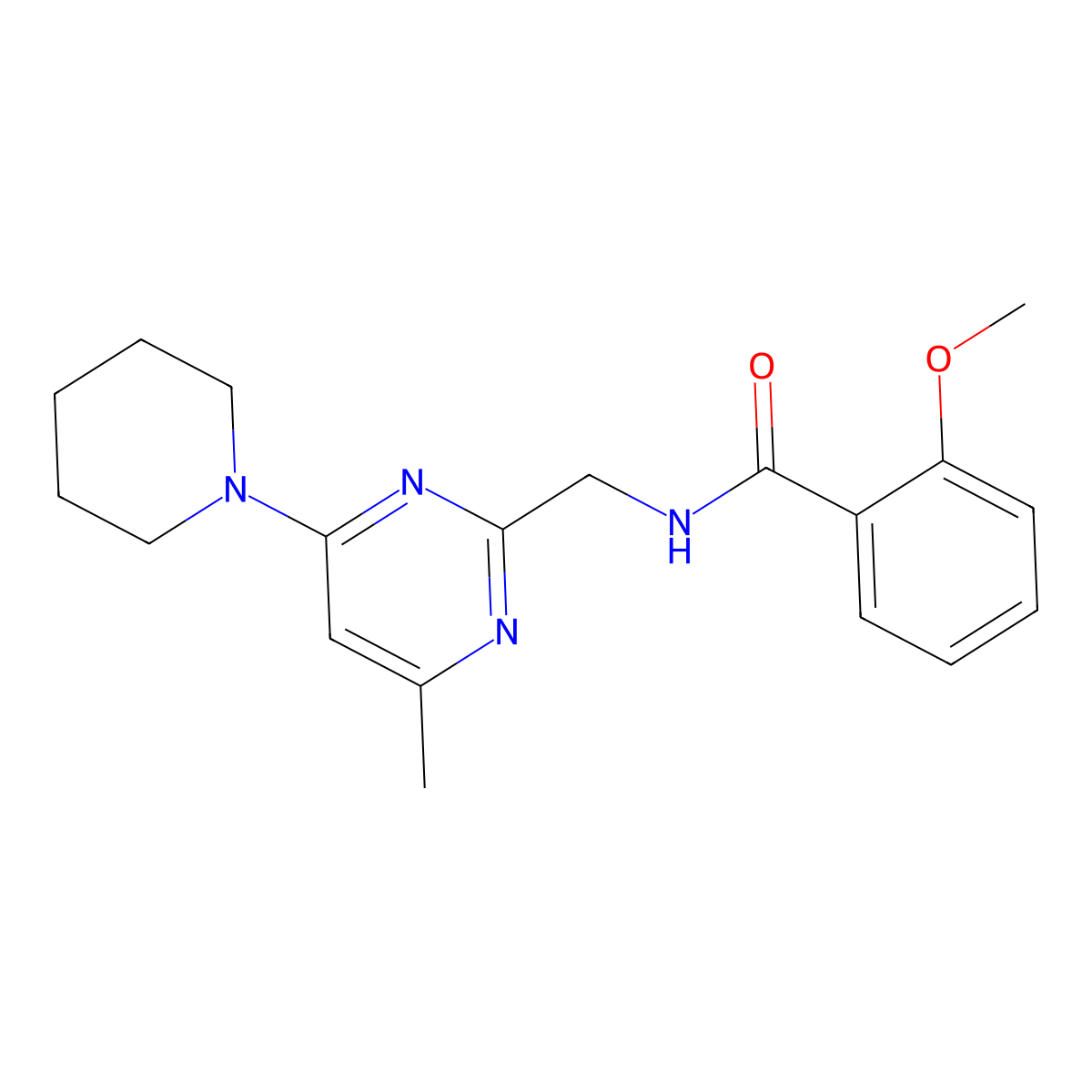 2-Methoxy-N-{[4-methyl-6-(piperidin-1-YL)pyrimidin-2-YL]methyl}benzamide molecular structure, CAS 1797660-13-9