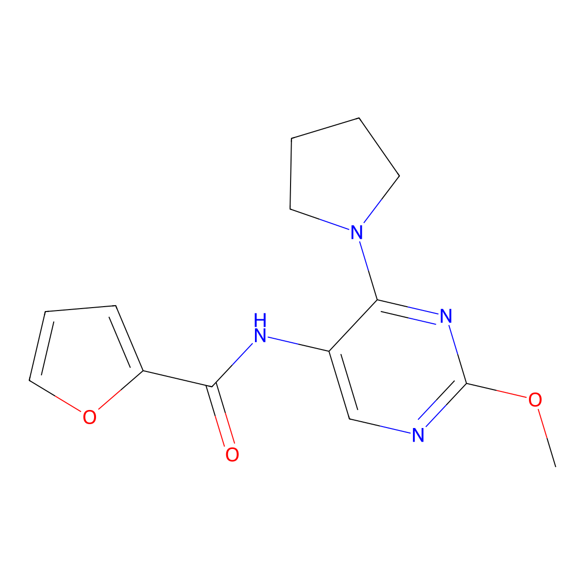 N-[2-methoxy-4-(pyrrolidin-1-yl)pyrimidin-5-yl]furan-2-carboxamide molecular structure, CAS 1797660-15-1