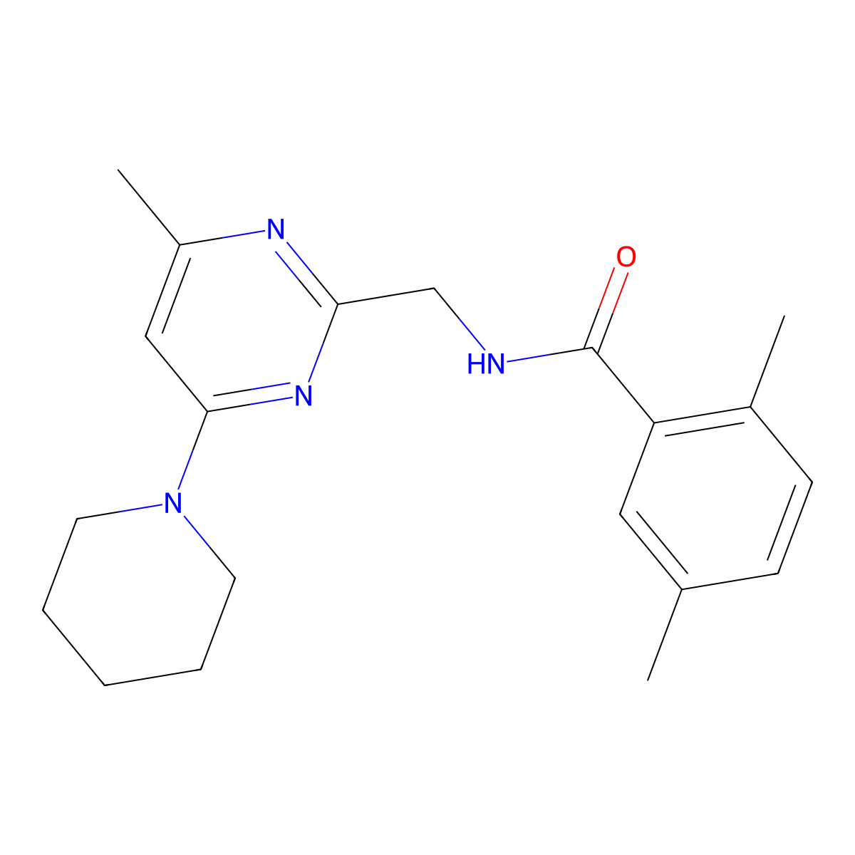 2,5-Dimethyl-N-{[4-methyl-6-(piperidin-1-YL)pyrimidin-2-YL]methyl}benzamide molecular structure, CAS 1797660-19-5