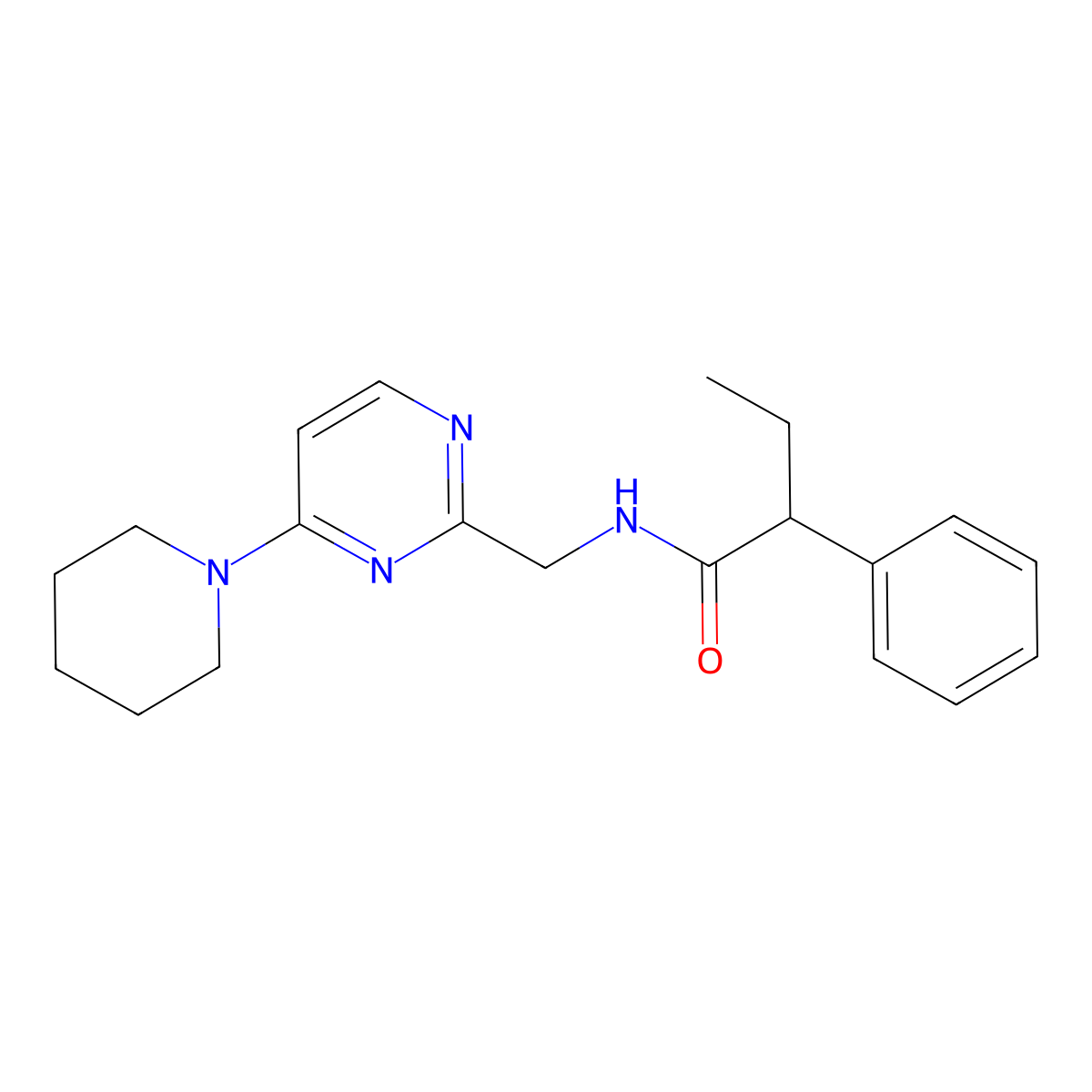 2-phenyl-N-{[4-(piperidin-1-yl)pyrimidin-2-yl]methyl}butanamide molecular structure, CAS 1797660-37-7