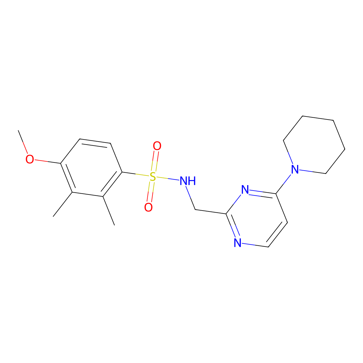 4-methoxy-2,3-dimethyl-N-((4-(piperidin-1-yl)pyrimidin-2-yl)methyl)benzenesulfonamide molecular structure, CAS 1797660-65-1