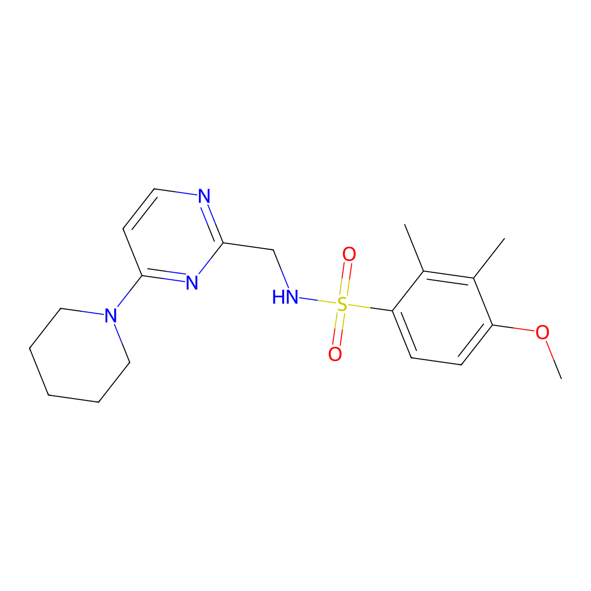 4-methoxy-2,3-dimethyl-N-((4-(piperidin-1-yl)pyrimidin-2-yl)methyl)benzenesulfonamide molecular structure, CAS 1797660-65-1