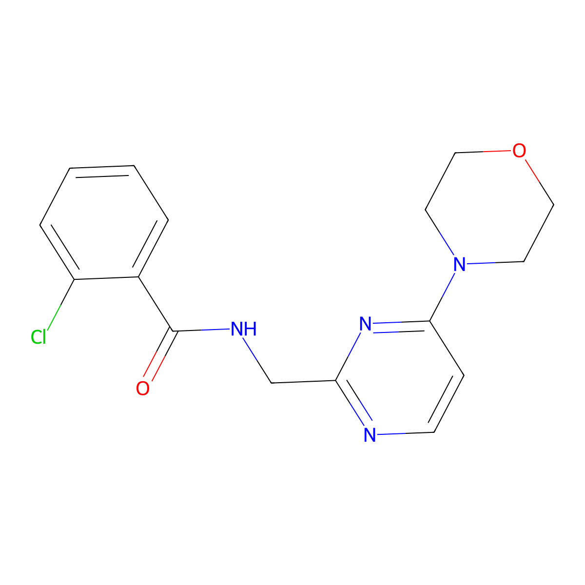 2-chloro-N-((4-morpholinopyrimidin-2-yl)methyl)benzamide molecular structure, CAS 1797660-90-2