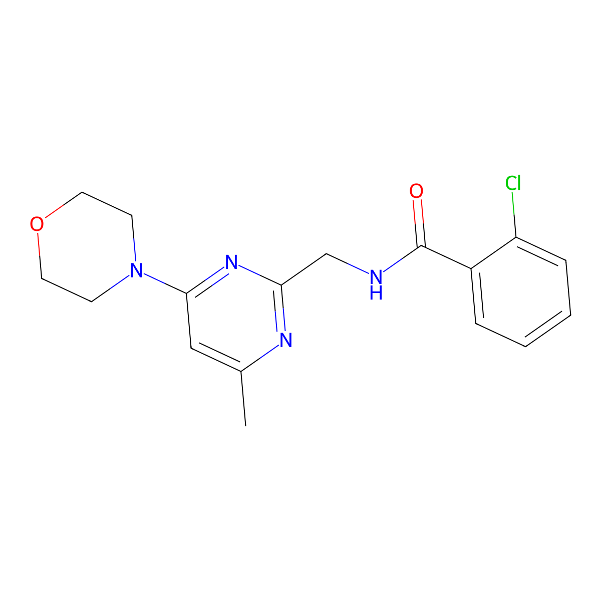 2-chloro-N-((4-methyl-6-morpholinopyrimidin-2-yl)methyl)benzamide molecular structure, CAS 1797661-68-7