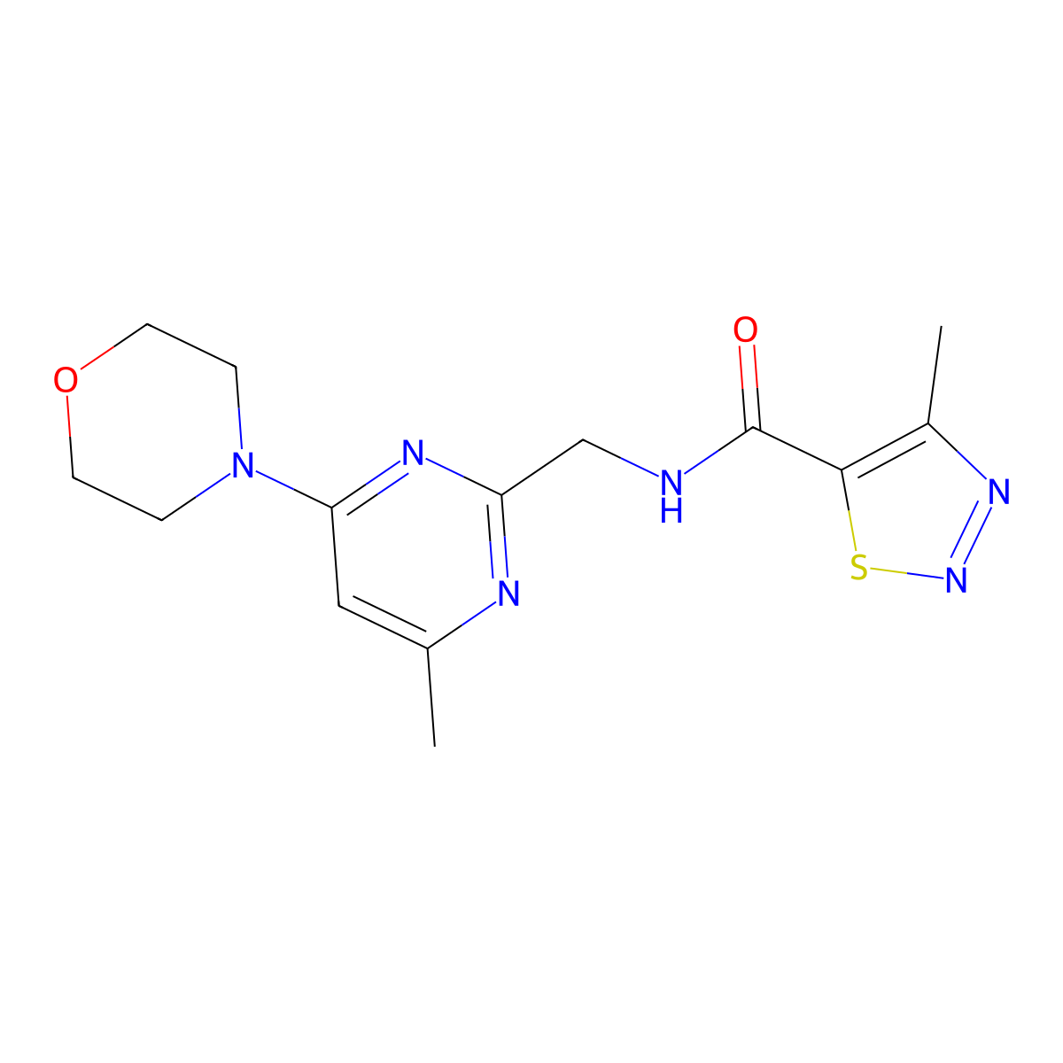 4-methyl-N-((4-methyl-6-morpholinopyrimidin-2-yl)methyl)-1,2,3-thiadiazole-5-carboxamide molecular structure, CAS 1797661-80-3