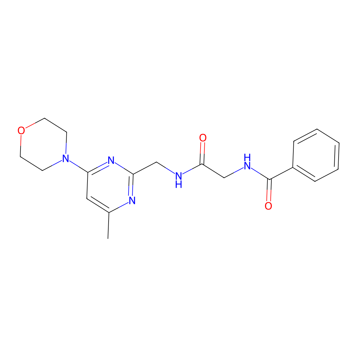 N-(2-(((4-methyl-6-morpholinopyrimidin-2-yl)methyl)amino)-2-oxoethyl)benzamide molecular structure, CAS 1797661-92-7
