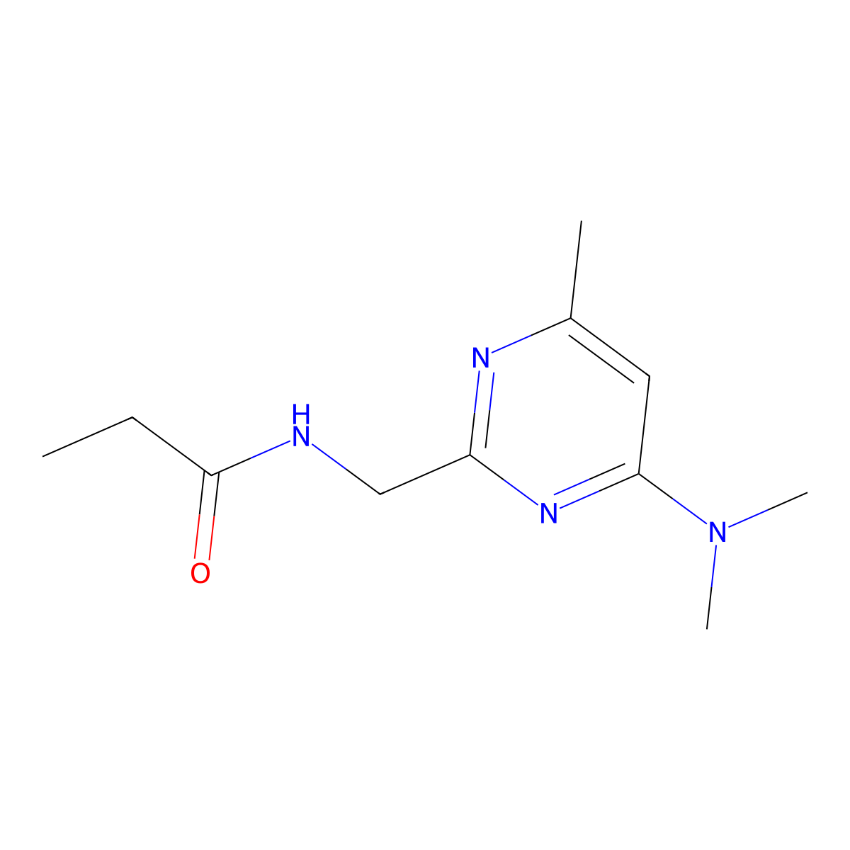 N-((4-(dimethylamino)-6-methylpyrimidin-2-yl)methyl)propionamide molecular structure, CAS 1797662-19-1