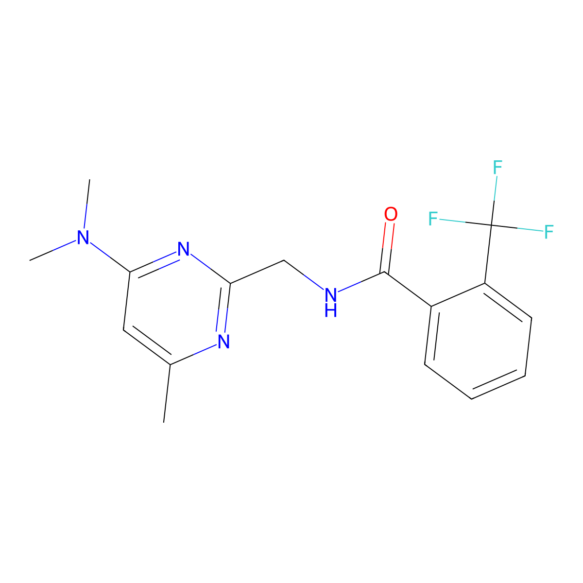 N-{[4-(dimethylamino)-6-methylpyrimidin-2-yl]methyl}-2-(trifluoromethyl)benzamide molecular structure, CAS 1797662-45-3