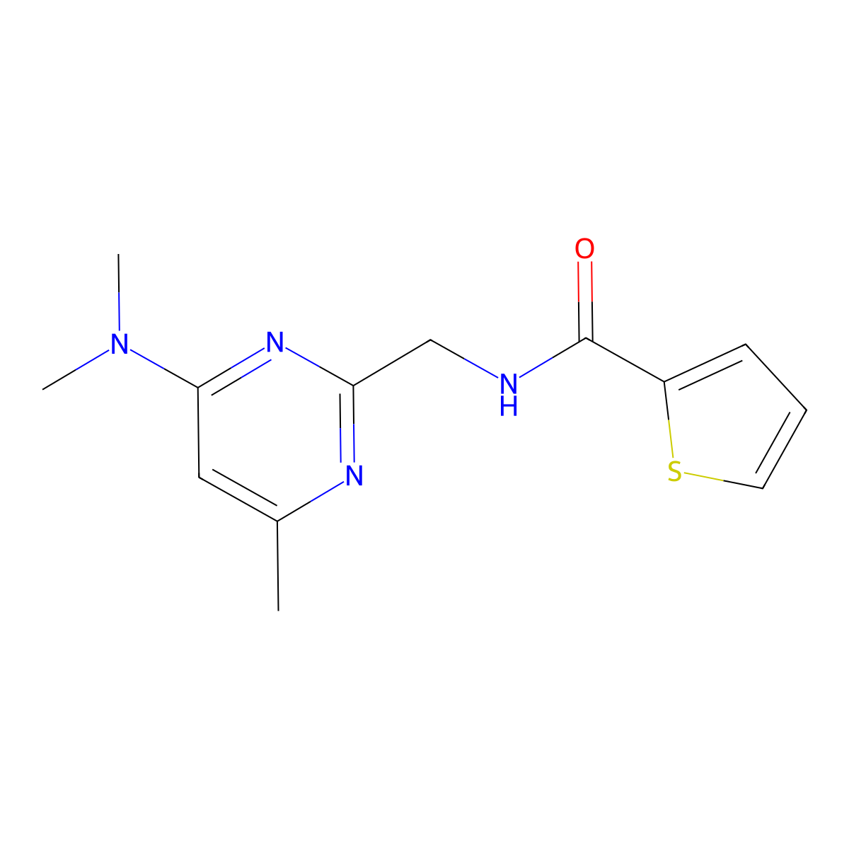 N-((4-(dimethylamino)-6-methylpyrimidin-2-yl)methyl)thiophene-2-carboxamide molecular structure, CAS 1797662-51-1