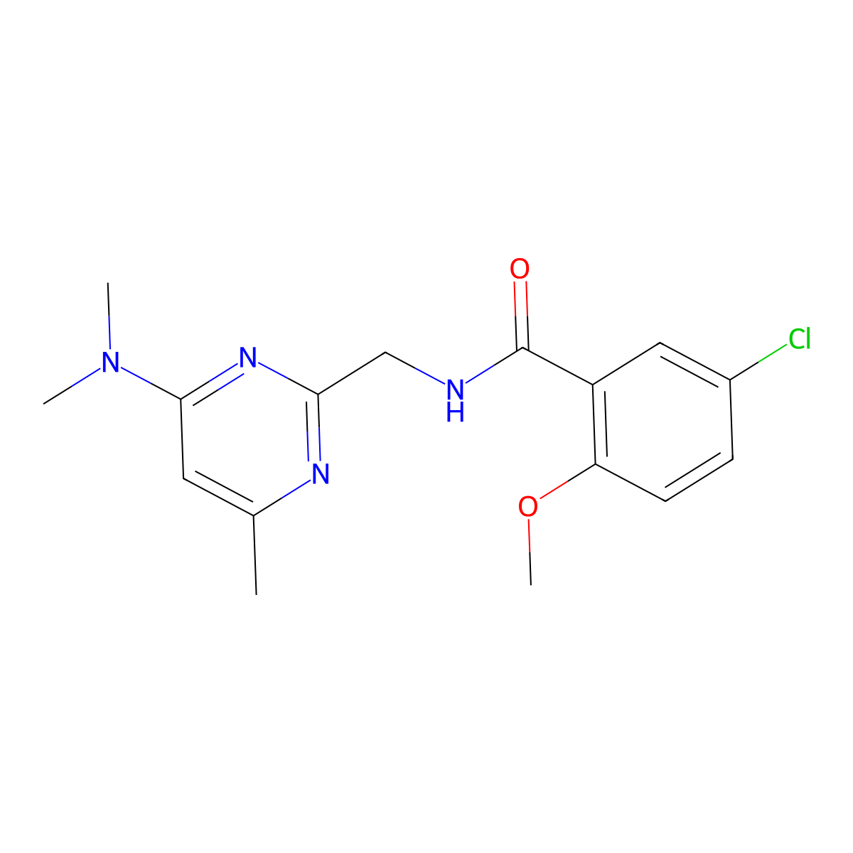 5-chloro-N-{[4-(dimethylamino)-6-methylpyrimidin-2-yl]methyl}-2-methoxybenzamide molecular structure, CAS 1797662-60-2
