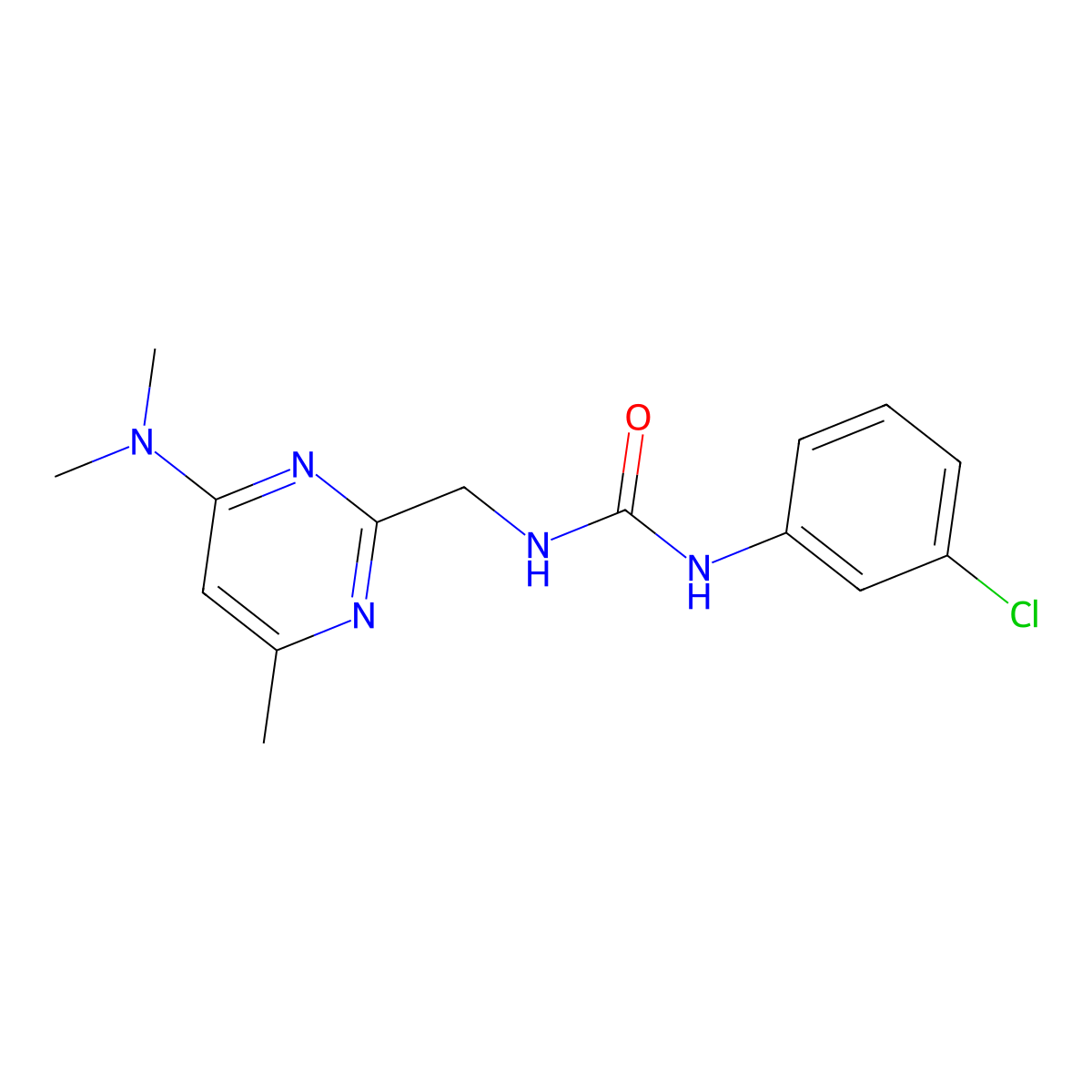 1-(3-Chlorophenyl)-3-{[4-(dimethylamino)-6-methylpyrimidin-2-yl]methyl}urea molecular structure, CAS 1797662-63-5